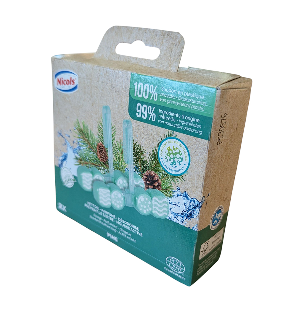 Boîte de lot de 2 blocs cuvette WC écologiques Nicols Pine certifiés Écocert parfum pin.