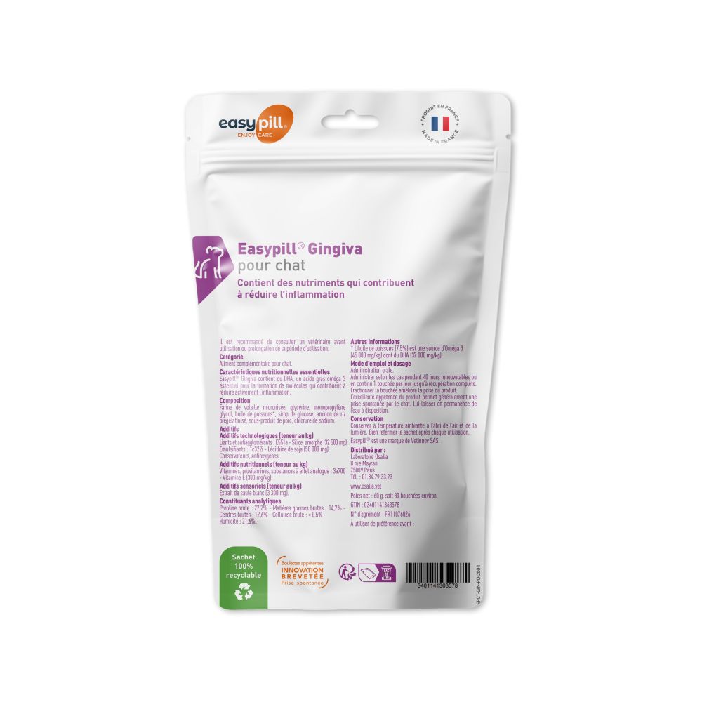 Sachet Easypill Gingiva Chat Osalia 30 bouchées inflammation gencives