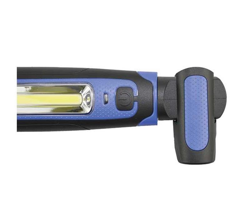 Lampe de travail LED COB 360 degrés bleue et noire magnétique avec crochet.