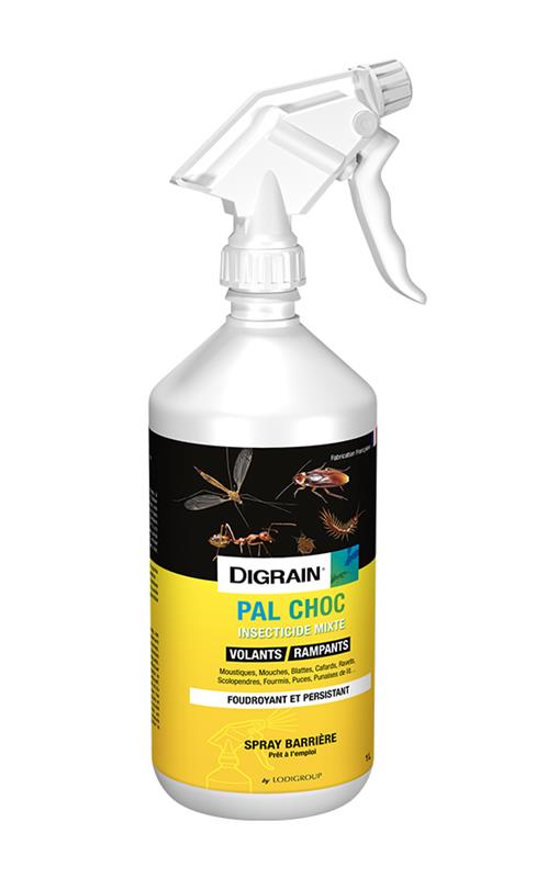 Flacon Digrain PAL CHOC 1L spray barrière insecticide volants et rampants.