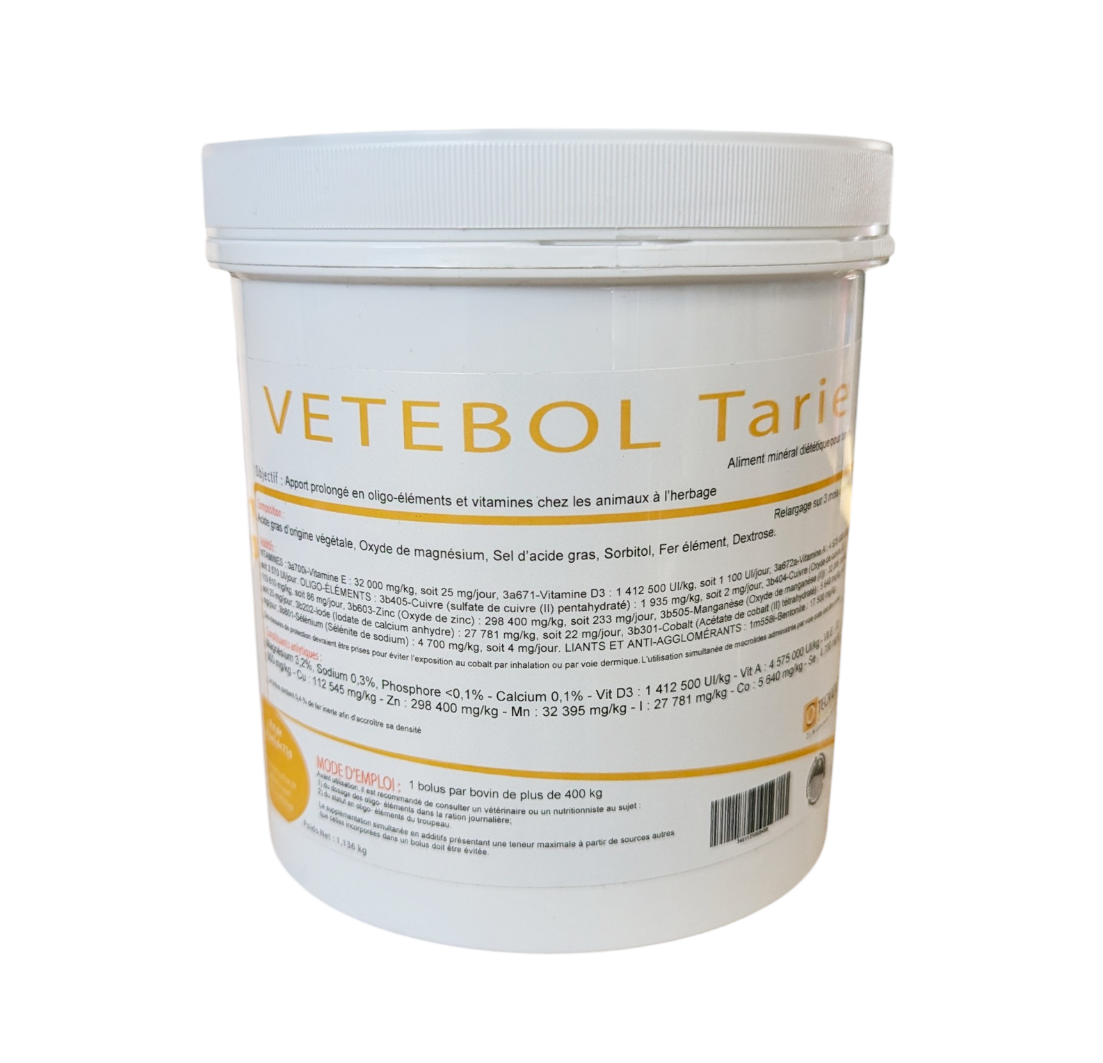 Seau VETEBOL Tarie Vetinet bolus oligo-éléments vache préparation vêlage et reproduction