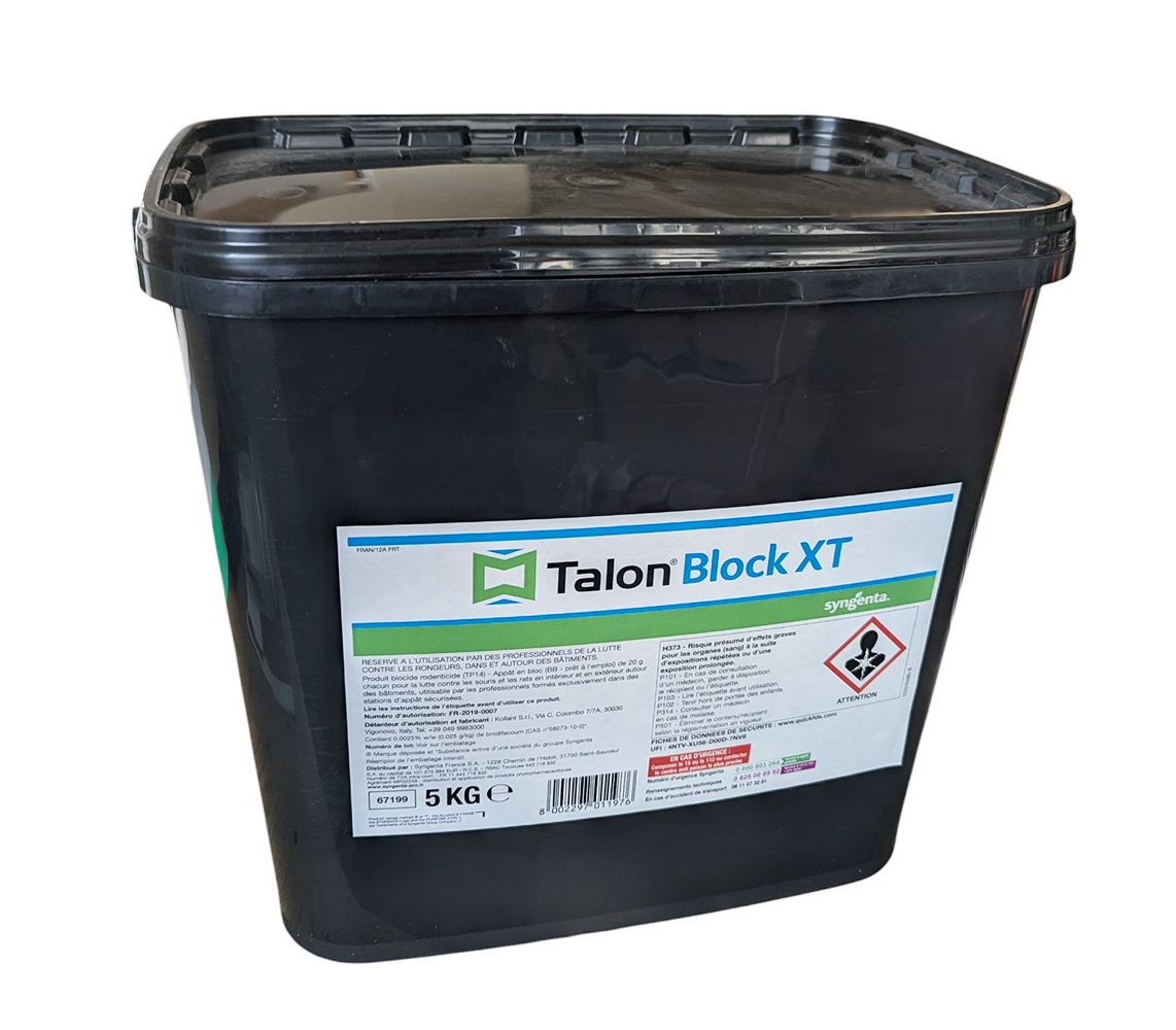 Seau 5kg Talon Block XT raticide brodifacoum bloc résistant humidité Syngenta professionnel