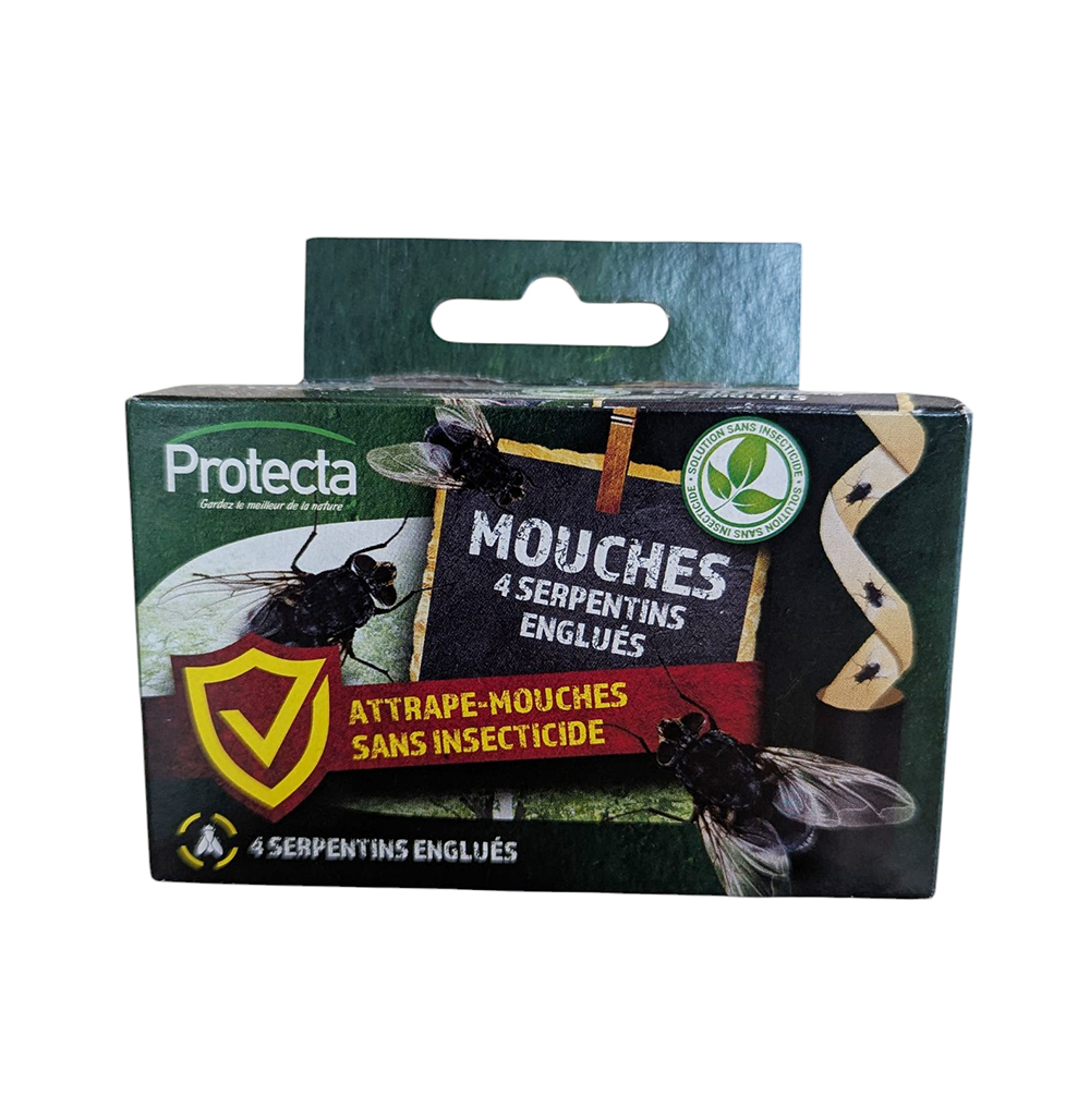 Boîte de 4 attrape-mouches MOUCH'CLAC Protecta serpentins englués sans insecticide.