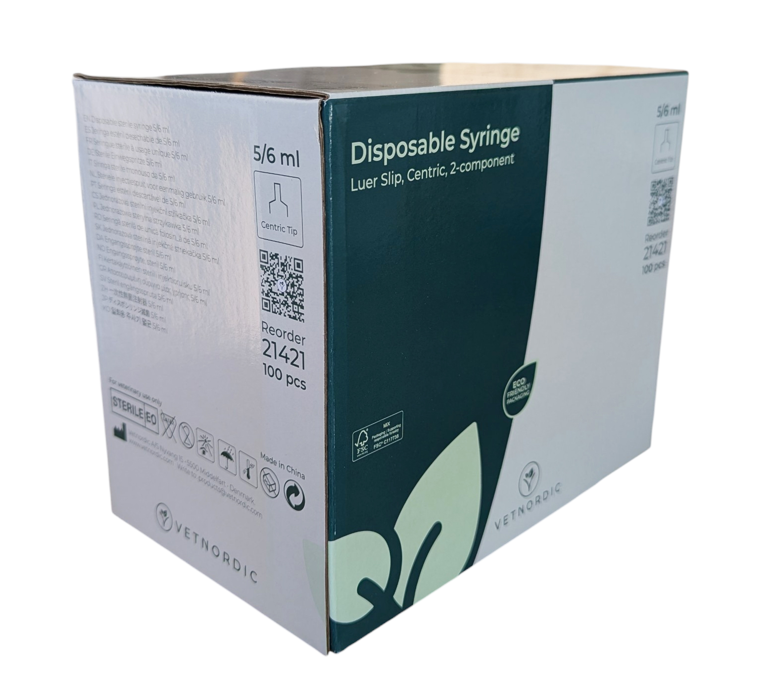 Boîte de 100 seringues vétérinaires 5-6 ml VetNordic 2 composants sans joint caoutchouc.