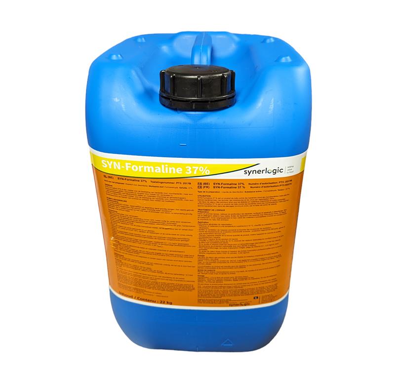 Bidon bleu Formol 37% 22kg biocide désinfection élevage Stockmeier Synerlogic.