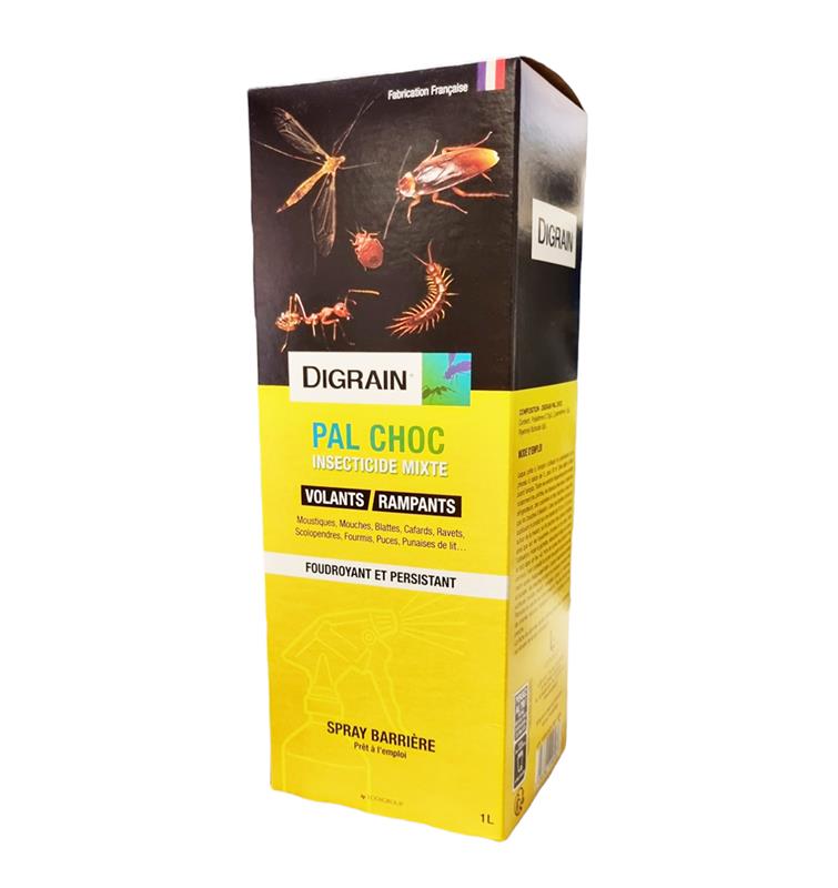 Flacon Digrain PAL CHOC 1L spray barrière insecticide volants et rampants.
