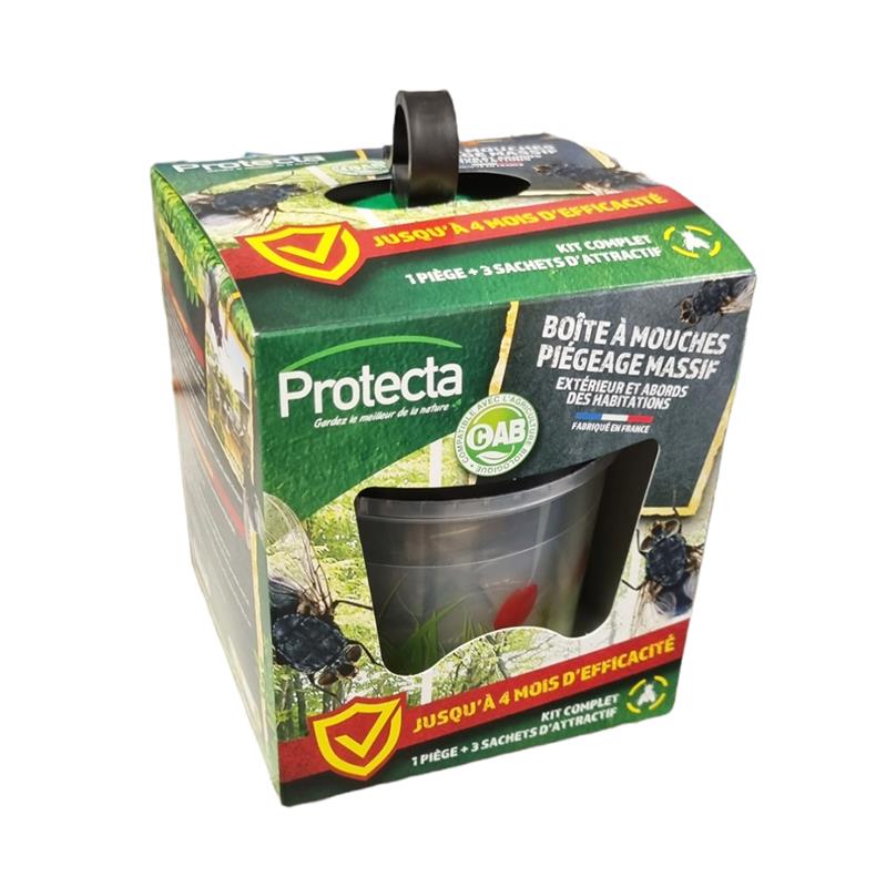 Kit complet Boîte à Mouches Mouch'Clac Protecta piège extérieur écologique avec 3 appâts.