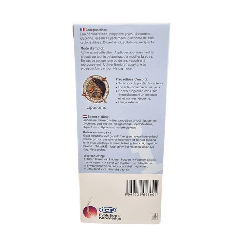 Spray Ermidra NF 300ml réhydratant peau sèche chien et chat ICF.