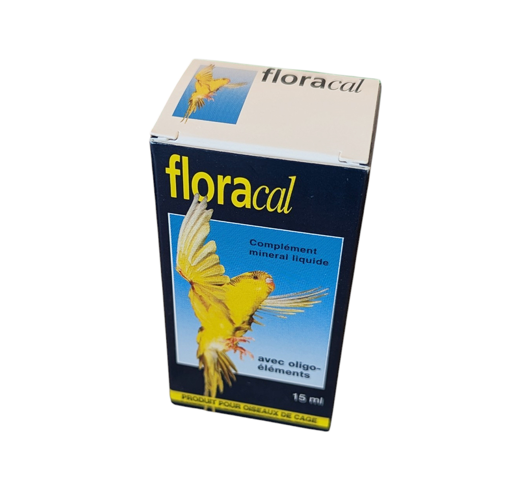 Flacon Floracal 15ml Laboratoire Moureau complément calcium oiseaux ponte.
