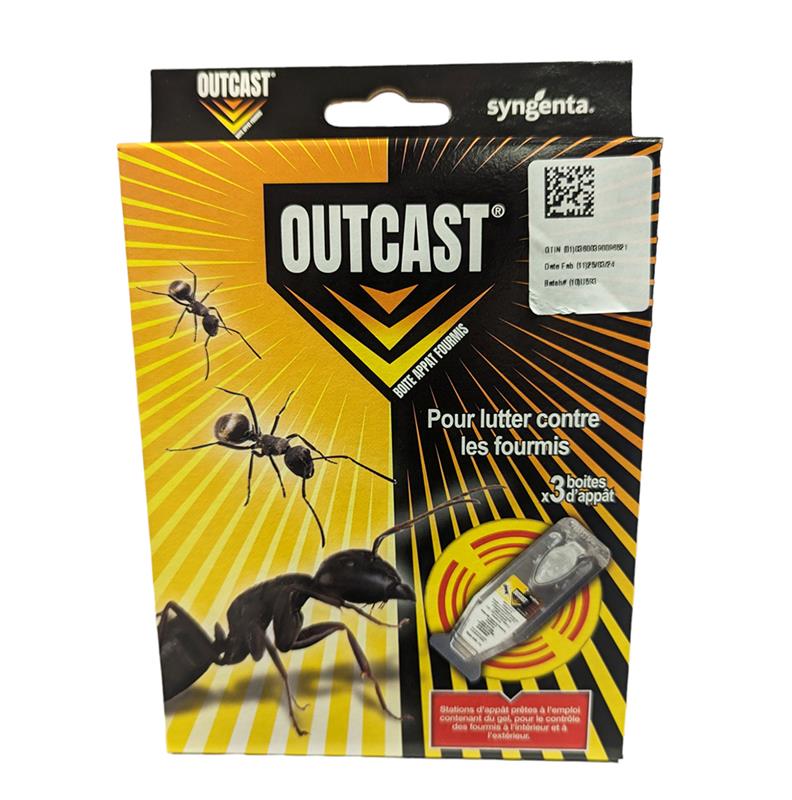 Boîte appât fourmis OUTCAST Syngenta piège gel sécurisé anti-fourmilière.