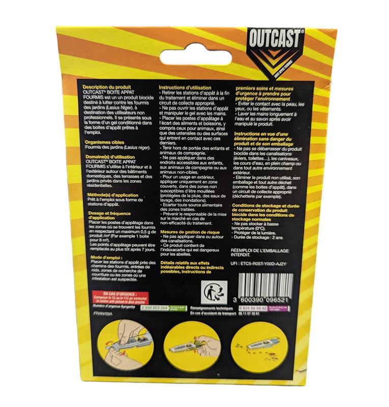 Boîte appât fourmis OUTCAST Syngenta piège gel sécurisé anti-fourmilière.