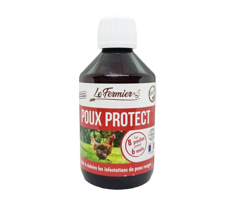 Flacon de 250 ml de Poux Protect Le Fermier, complément alimentaire naturel contre les poux rouges, utilisable en agriculture biologique.