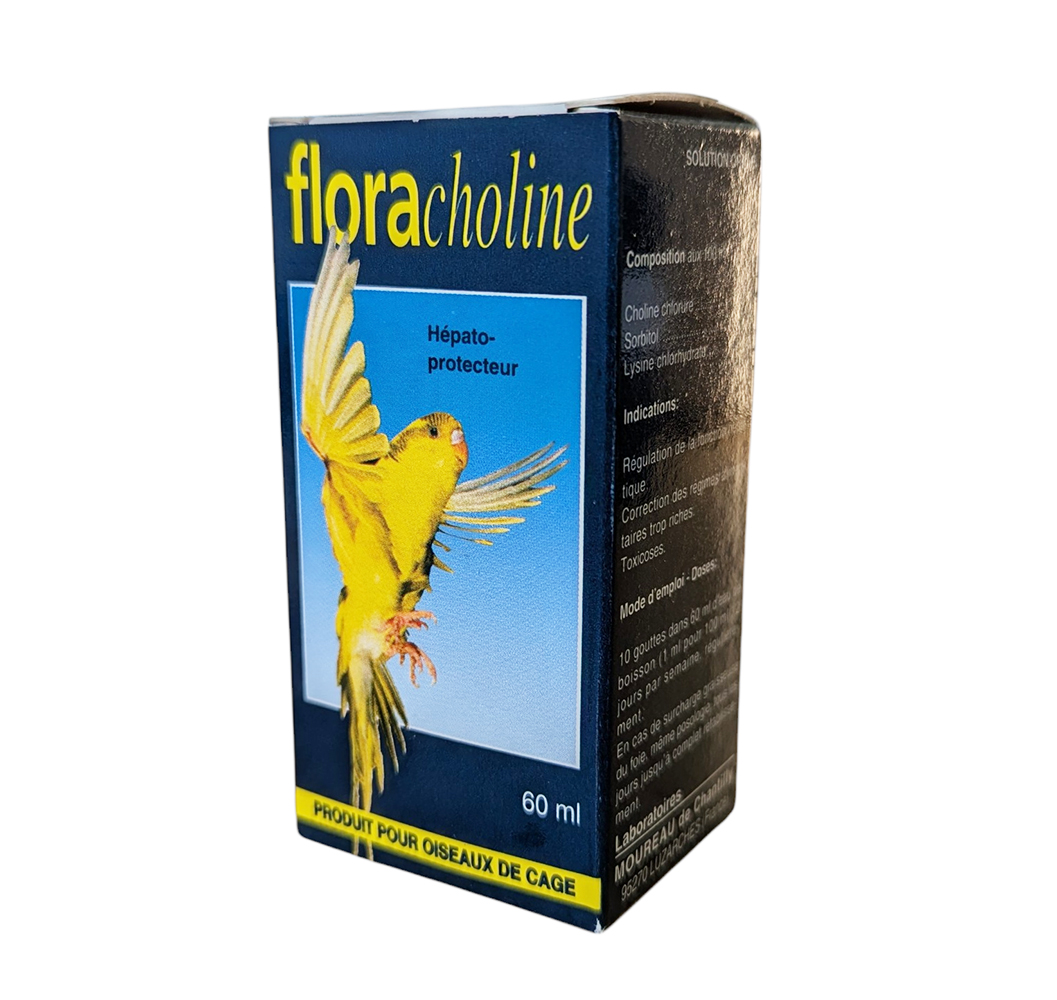 Flacon Floracholine 60ml, hépatoprotecteur pour canaris et perruches, riche en Choline.