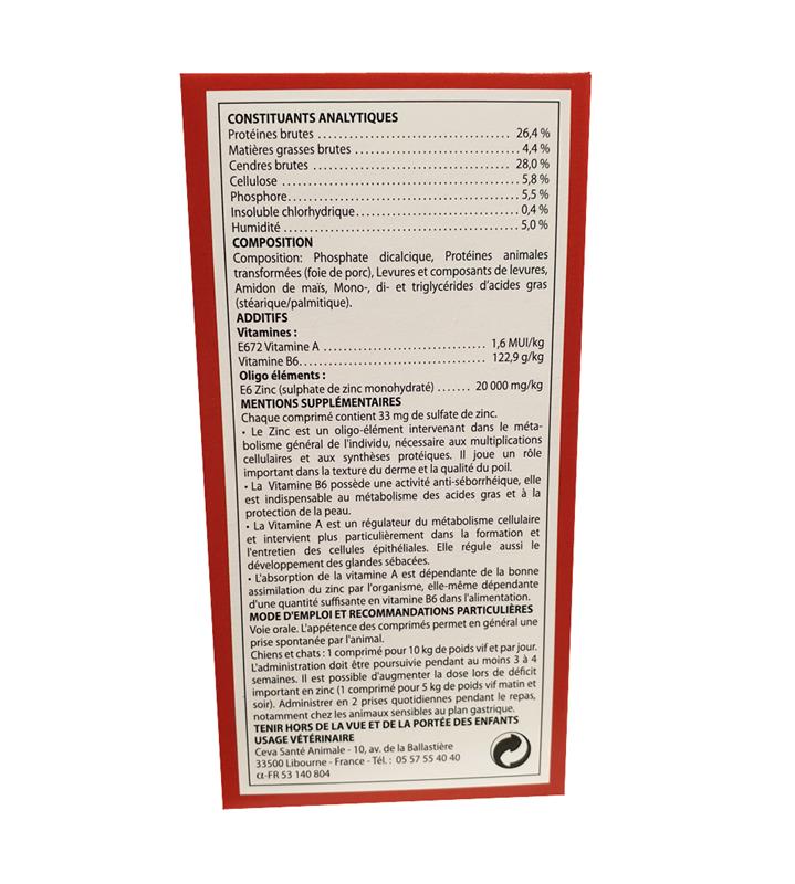 Boîte rouge et blanche de 30 comprimés appétents Actis Zinc Ceva pour le traitement des problèmes dermatologiques chez le chien et le chat.
