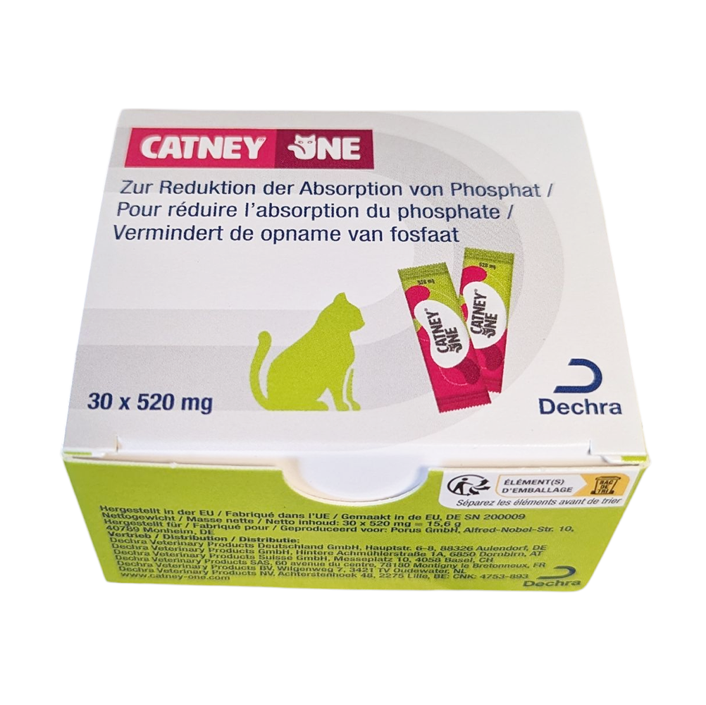 Boîte de Catney One Powder Chat Dechra 30 sachets fixateur de phosphate rénal.– Réduction de l’absorption du phosphate