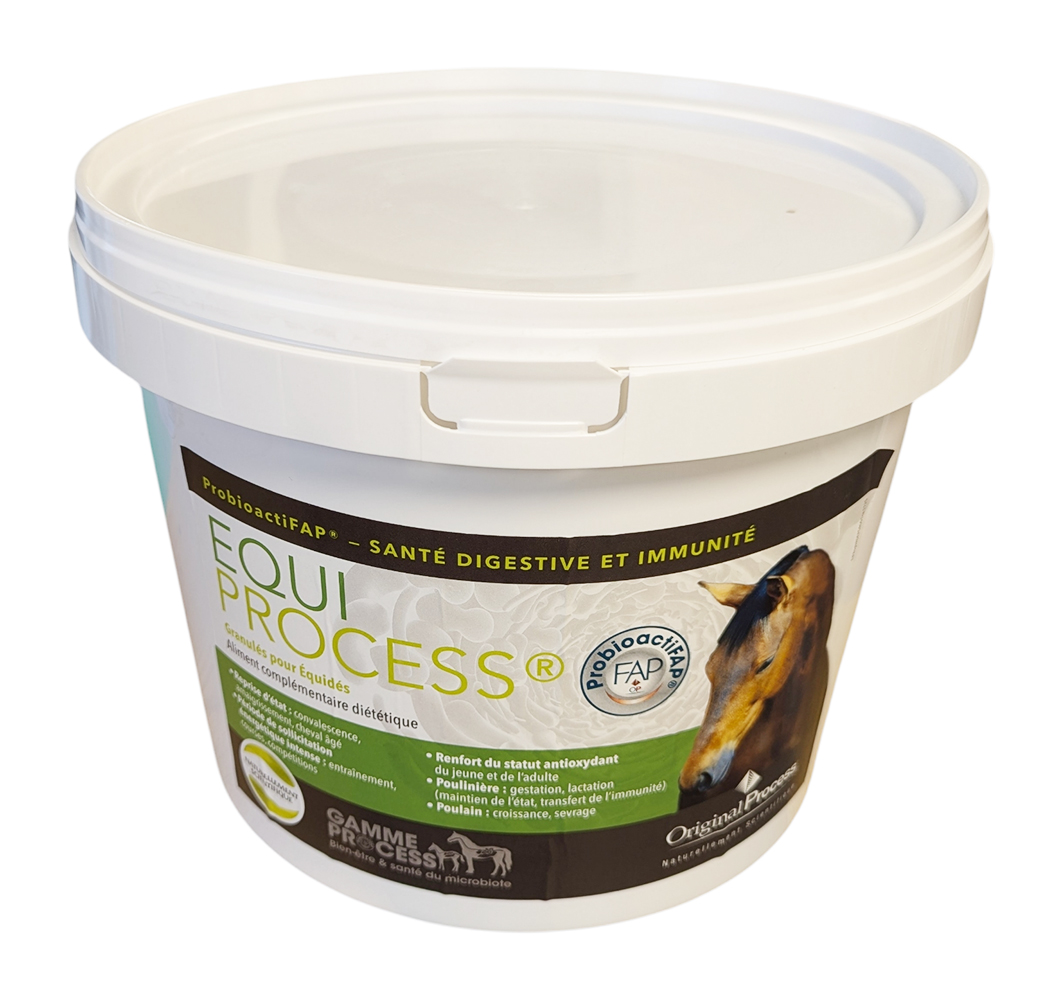 Seau Equi Process 5kg complément alimentaire cheval digestion immunité granulés.