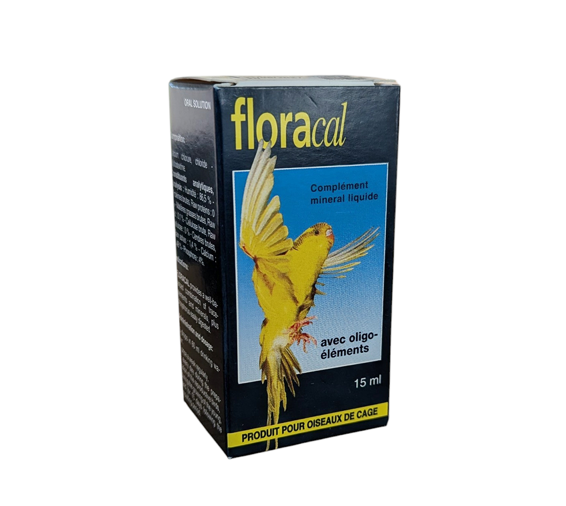 Flacon Floracal 15ml Laboratoire Moureau complément calcium oiseaux ponte.