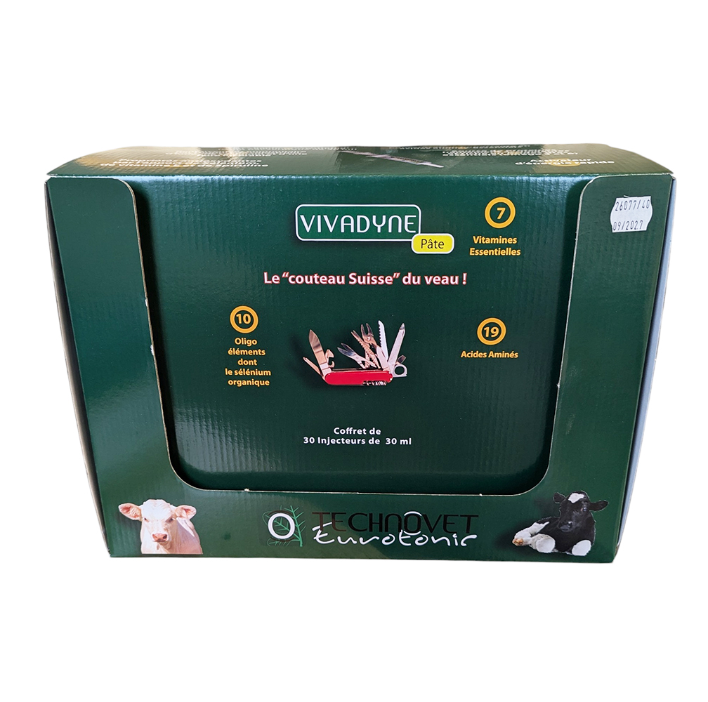 Vivadyne Pâte Seringue 30x30ml – stimulant ruminal et énergisant pour bovins Savetis