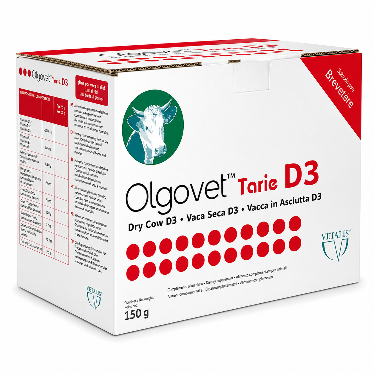 Boîte de 50 bolus Oligovet Vache Tarie Vétalis, complément minéral 90 jours pour vaches laitières.