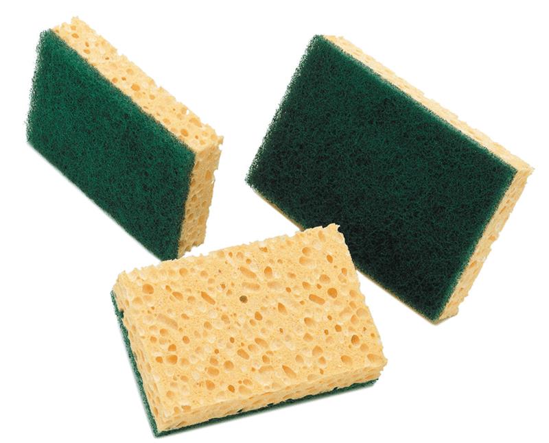 Lot de 10 éponges classiques de cuisine double face jaune absorbante et tampon vert abrasif.