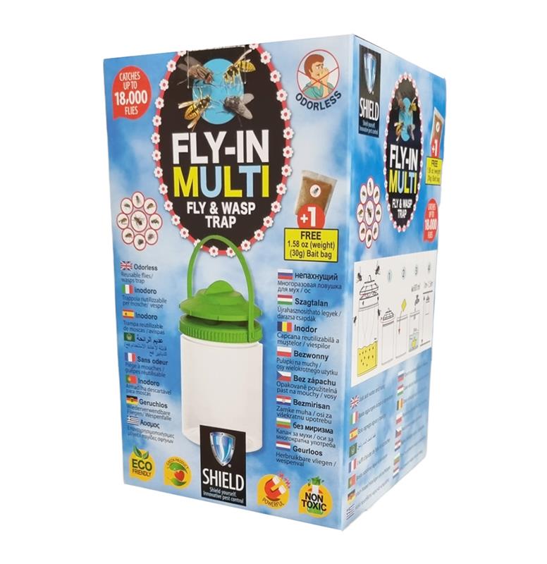 Piège à mouches et guêpes Fly-In MULTI Shield réutilisable et inodore pour jardin.