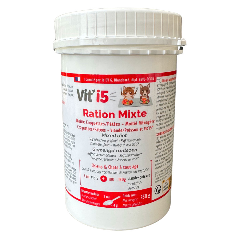Vit’i5 Rouge 250 g Osalia – complément minéral et vitaminé pour chien et chat nourris à la ration mixte.