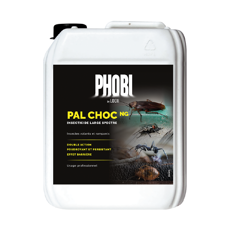 Bidon de 10L PHOBI PAL Choc, insecticide professionnel prêt à l'emploi pour insectes rampants et volants, double action foudroyante et persistante.