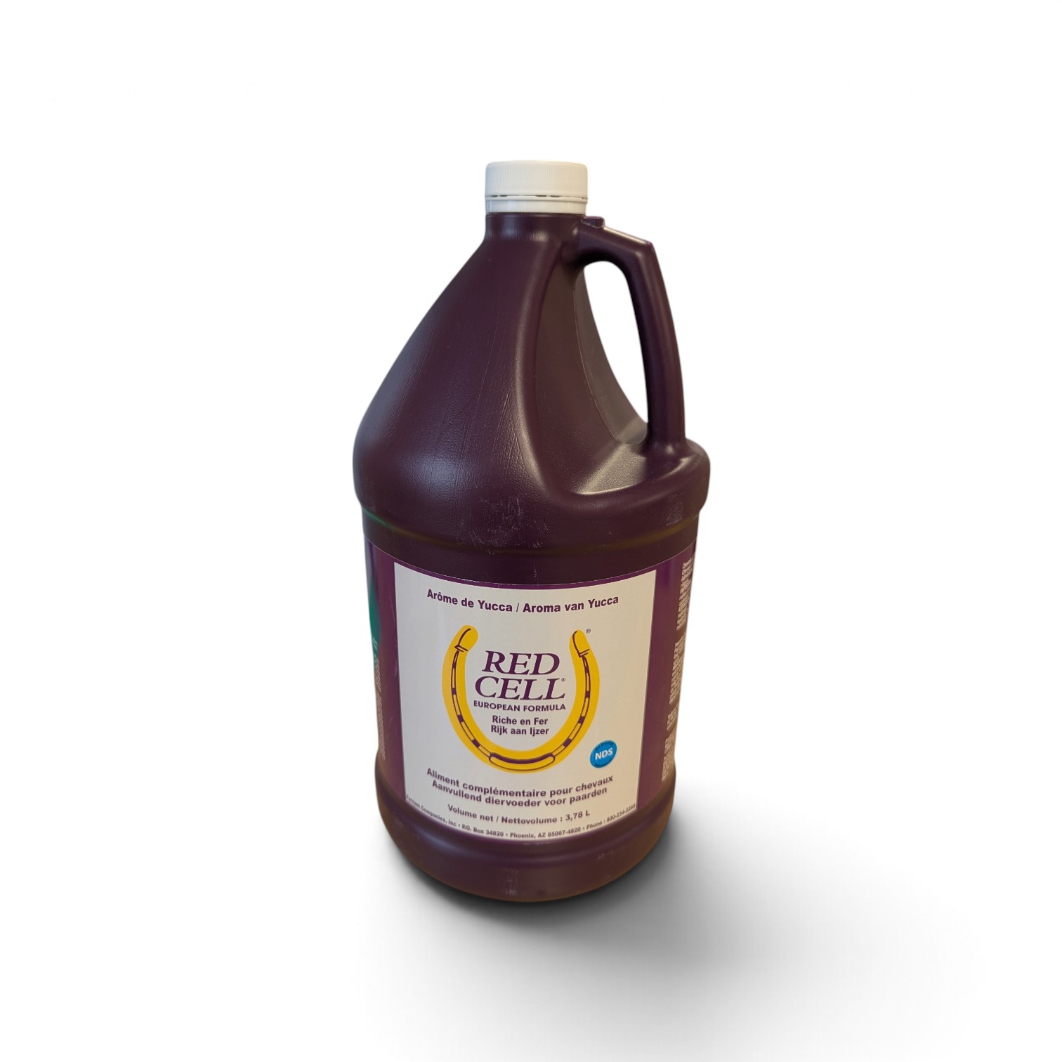 Bidon violet de 3,78 Litres (1 Galon) de solution liquide énergétique Red Cell de Farnam riche en fer pour cheval.