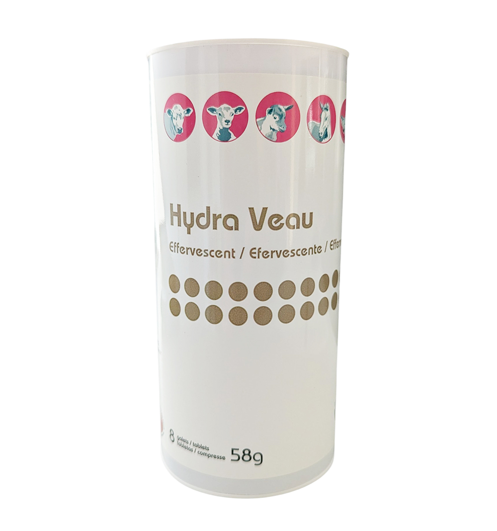 Hydra Veau Effervescent 6 tubes – galets réhydratants pour veaux, riches en électrolytes et glucose pour prévenir la déshydratation.