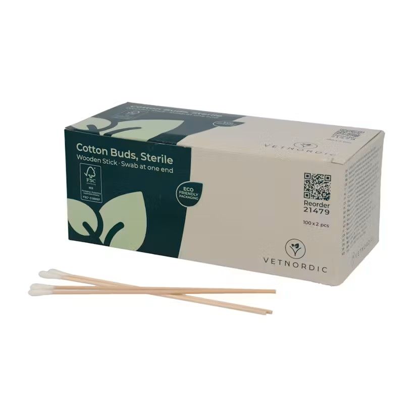 Écouvillon stérile 15 cm tige bois embout coton sachet de 2.
