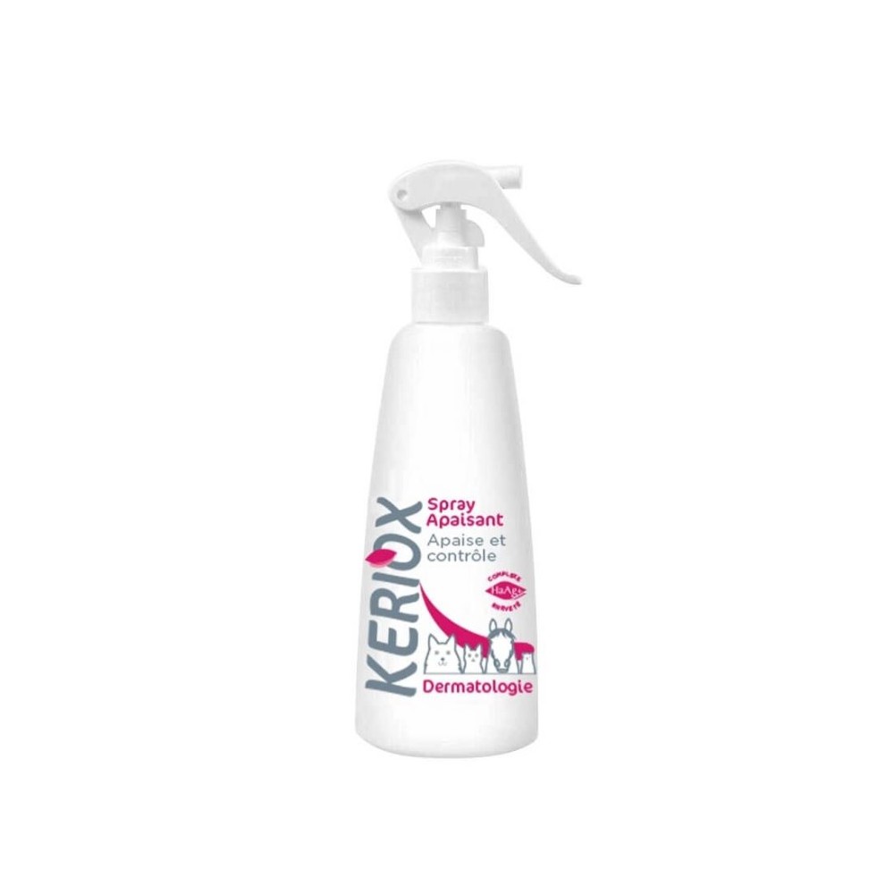 Flacon Keriox Spray Apaisant dermatologie pour chien chat et cheval - Soin anti-démangeaisons et irritations.
