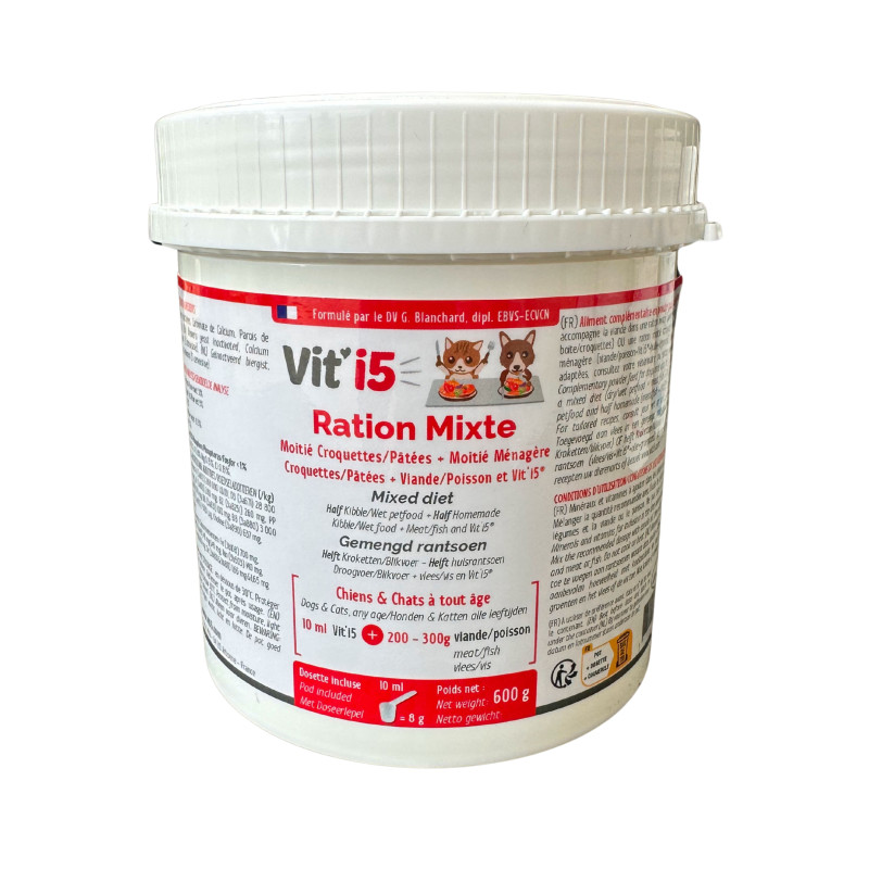 Vit’i5 Rouge 600 g Osalia – complément minéral et vitaminé pour chien et chat nourris à la ration mixte.