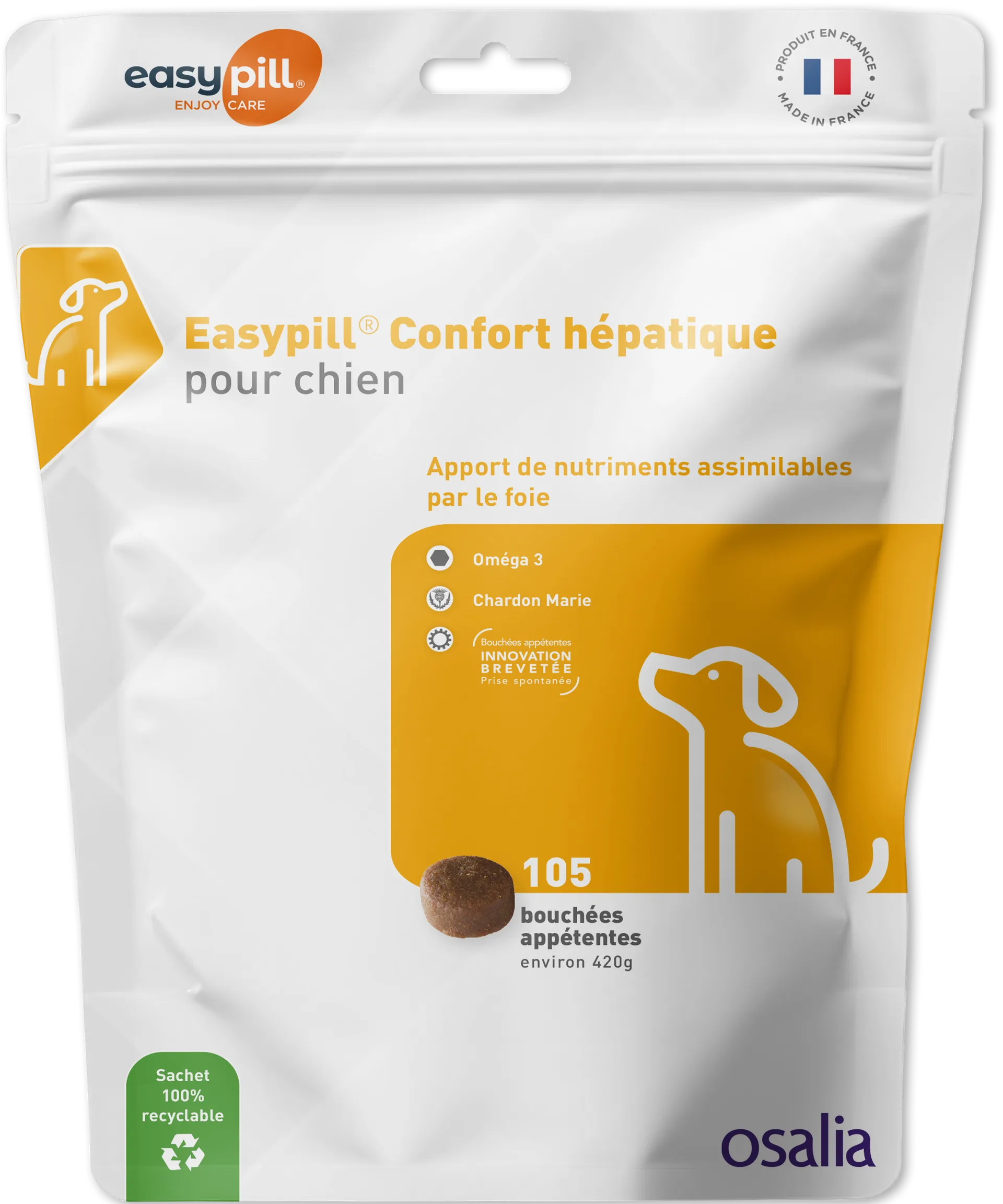 Sachet Easypill Confort Hépatique Chien Osalia 105 bouchées chardon marie foie