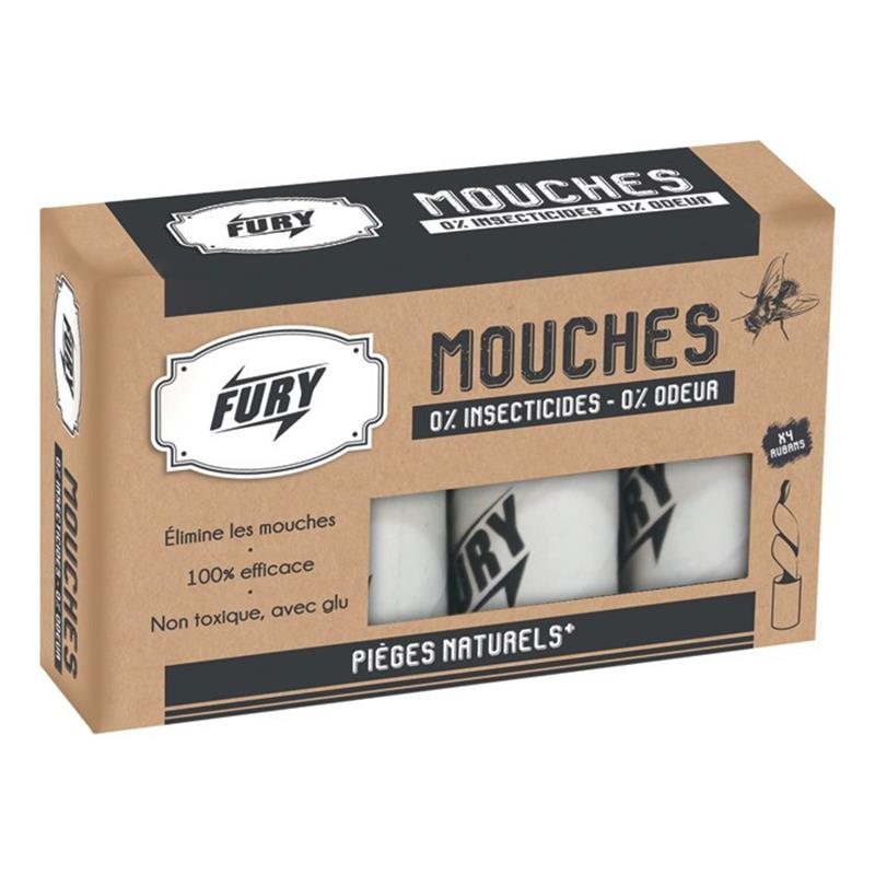 Boîte de 4 rubans attrape-mouches Fury, pièges naturels à glu sans insecticide et sans odeur.