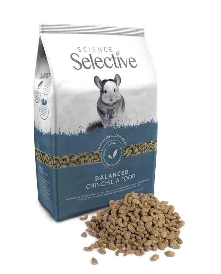 Sachet de 1,5 kg d'extrudés Supreme Science Selective Chinchilla avec visuel de chinchilla.