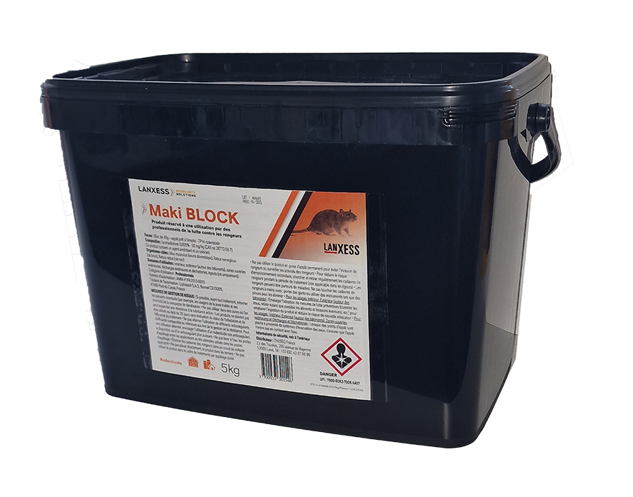 Seau 5kg Maki Block raticide professionnel blocs hydrofuges Lanxess bromadiolone