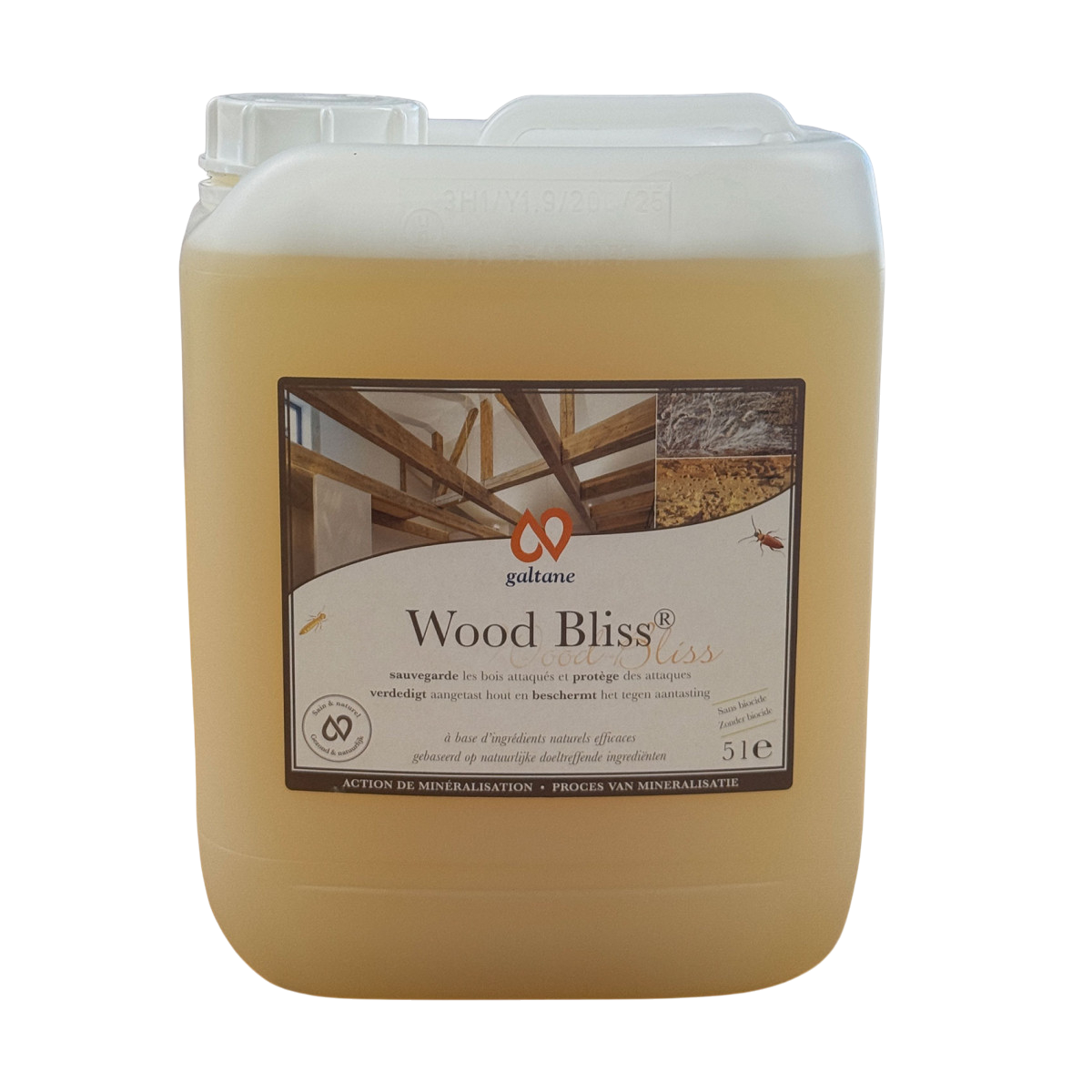 Bidon 5L Wood Bliss Galtane traitement bois naturel insecticide fongicide par cristallisation
