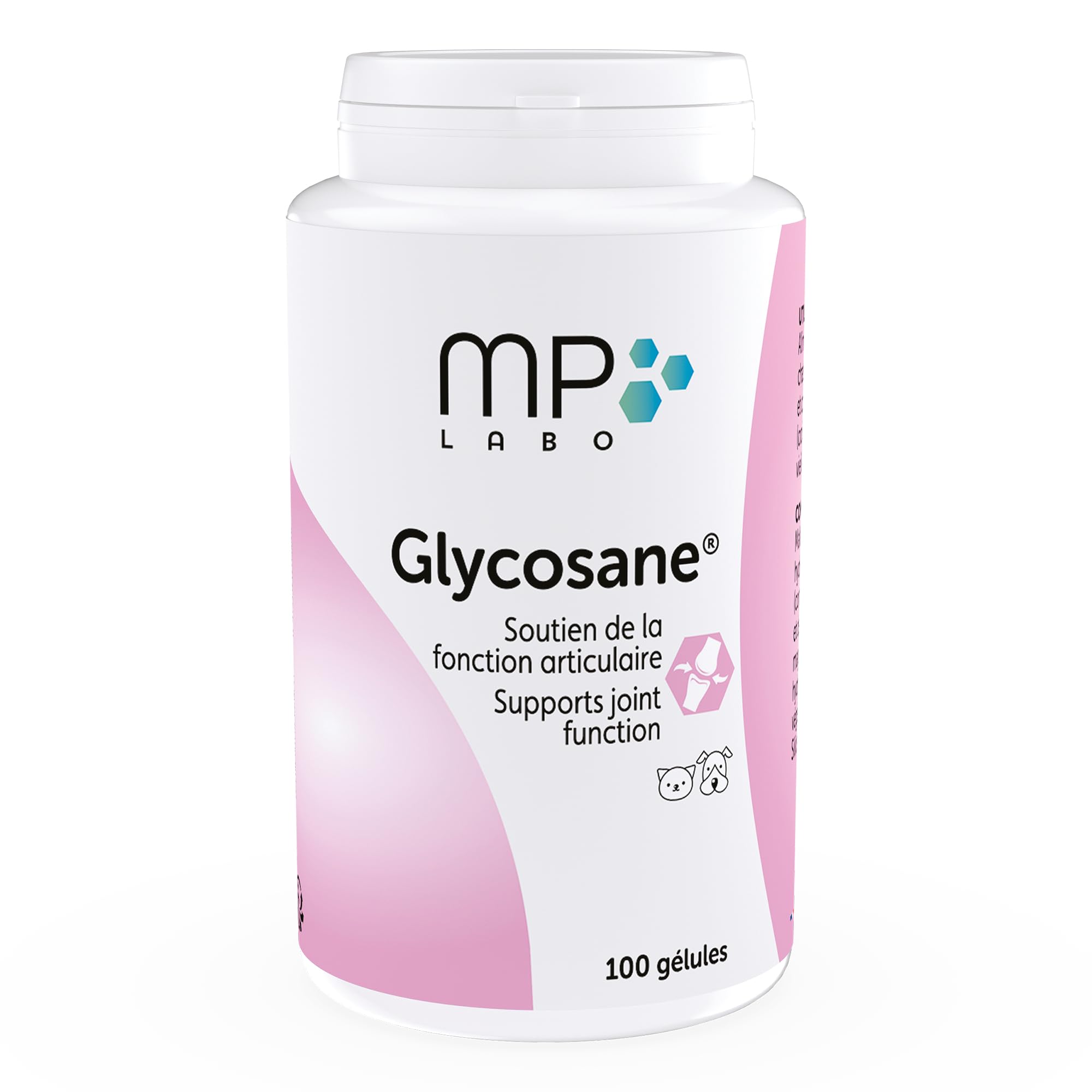 Pot Glycosane MP Labo 100 gélules complément cartilage collagène chien chat. et chats, soutien articulaire et confort du cartilage.
