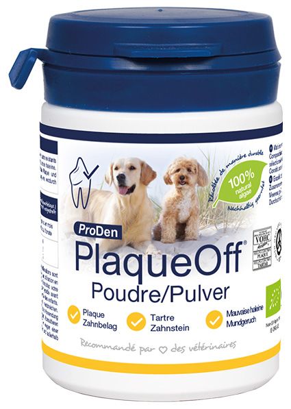 ProDen PlaqueOff Chien 180 g – Poudre anti-plaque et anti-tartre naturel grand format.