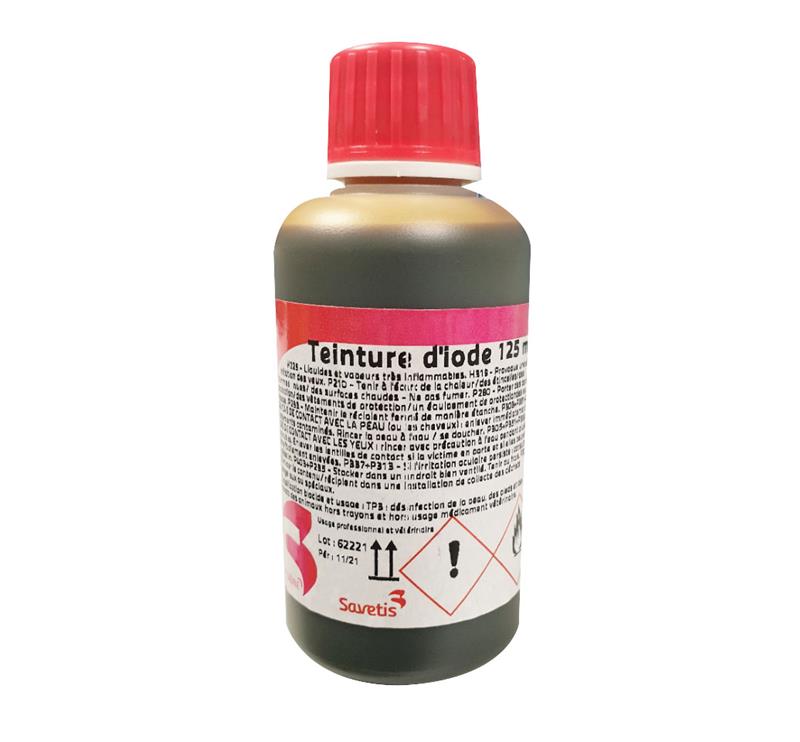 Flacon teinture d'iode 125ml Savetis antiseptique vétérinaire petit format