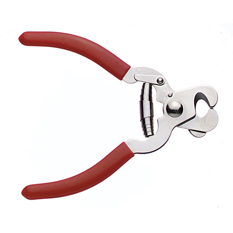 Coupe-ongles cisaille pour chiens en acier inoxydable avec poignées ergonomiques rouges et ressort de rappel central.