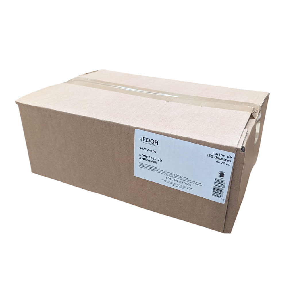 Carton de 250 dosettes JEDOR 2D Ambiance 20ml nettoyant désodorisant pro.