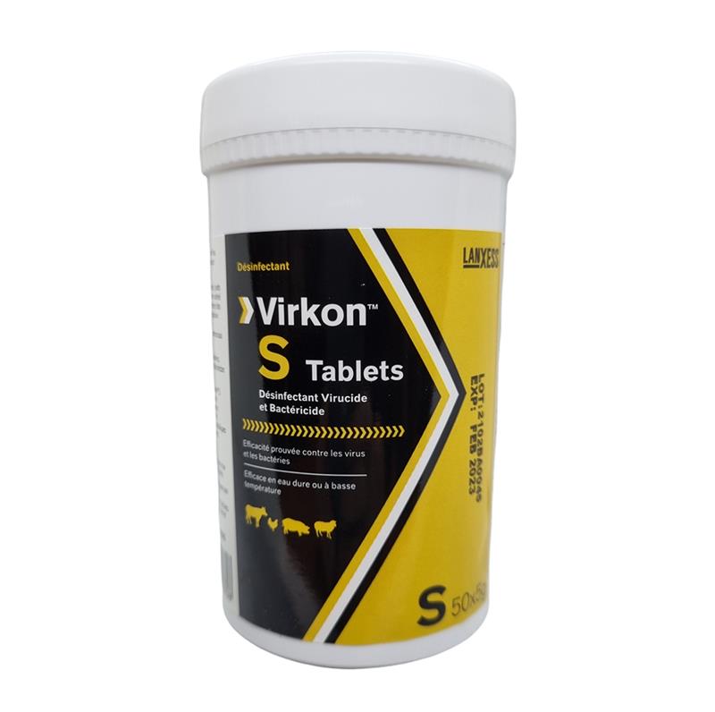Pot de 50 tablettes Virkon S Lanxess, désinfectant virucide et bactéricide pour animalerie.