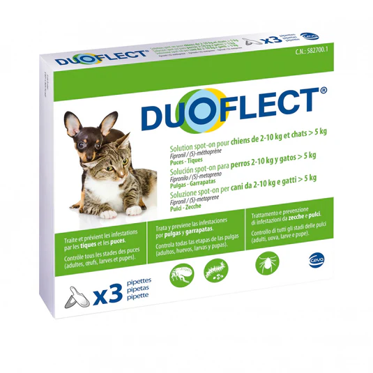 Boîte Duoflect 3 pipettes pour chien 2-10kg et chat plus de 5kg anti-puces et tiques