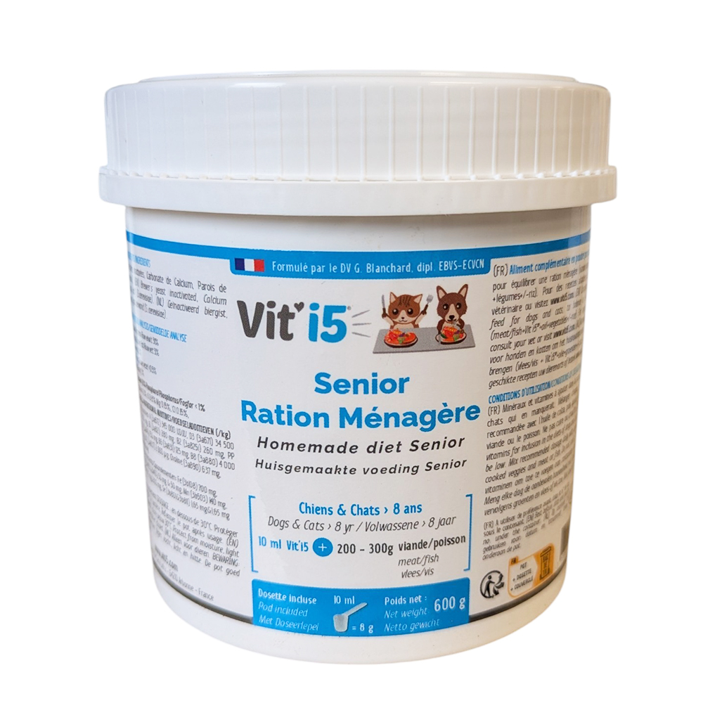 Vit’i5 Bleu 600 g Osalia – complément minéral et vitaminé pour chien et chat nourris à la ration ménagère.