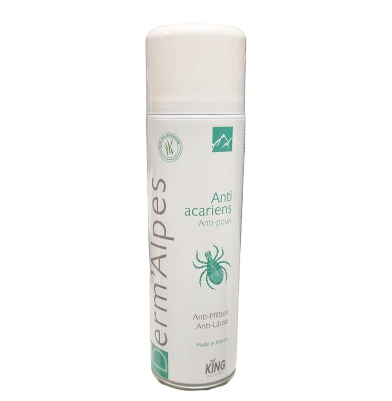 Spray King Derm'Alpes 500ml anti-acariens et anti-poux pour literie.