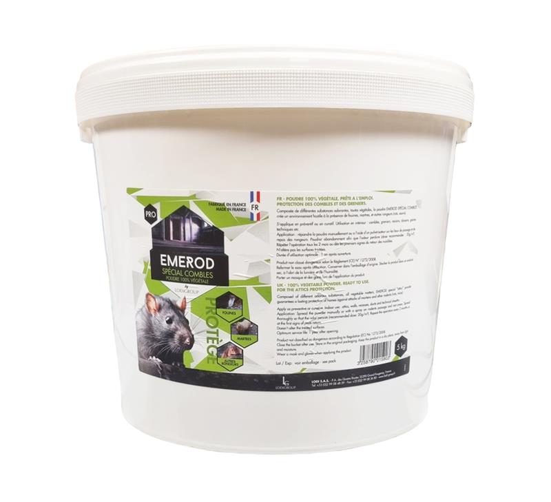 Seau de 5 kg EMEROD Spécial Combles, répulsif poudre végétale pour greniers.