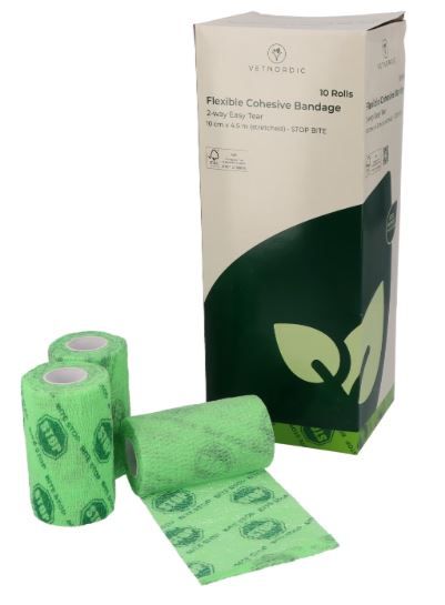 Bande cohésive large 10cm VetNordic Stop Bite pour cheval et grand chien.