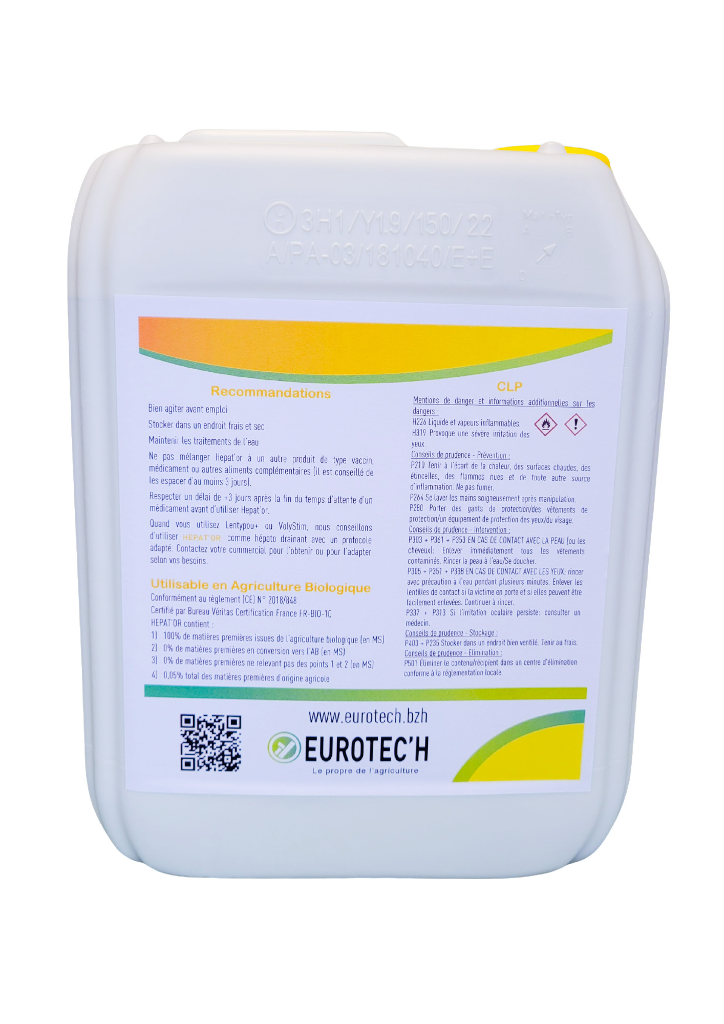 Bidon HEPAT'OR 5L aliment complémentaire hépato-rénal pour animaux.