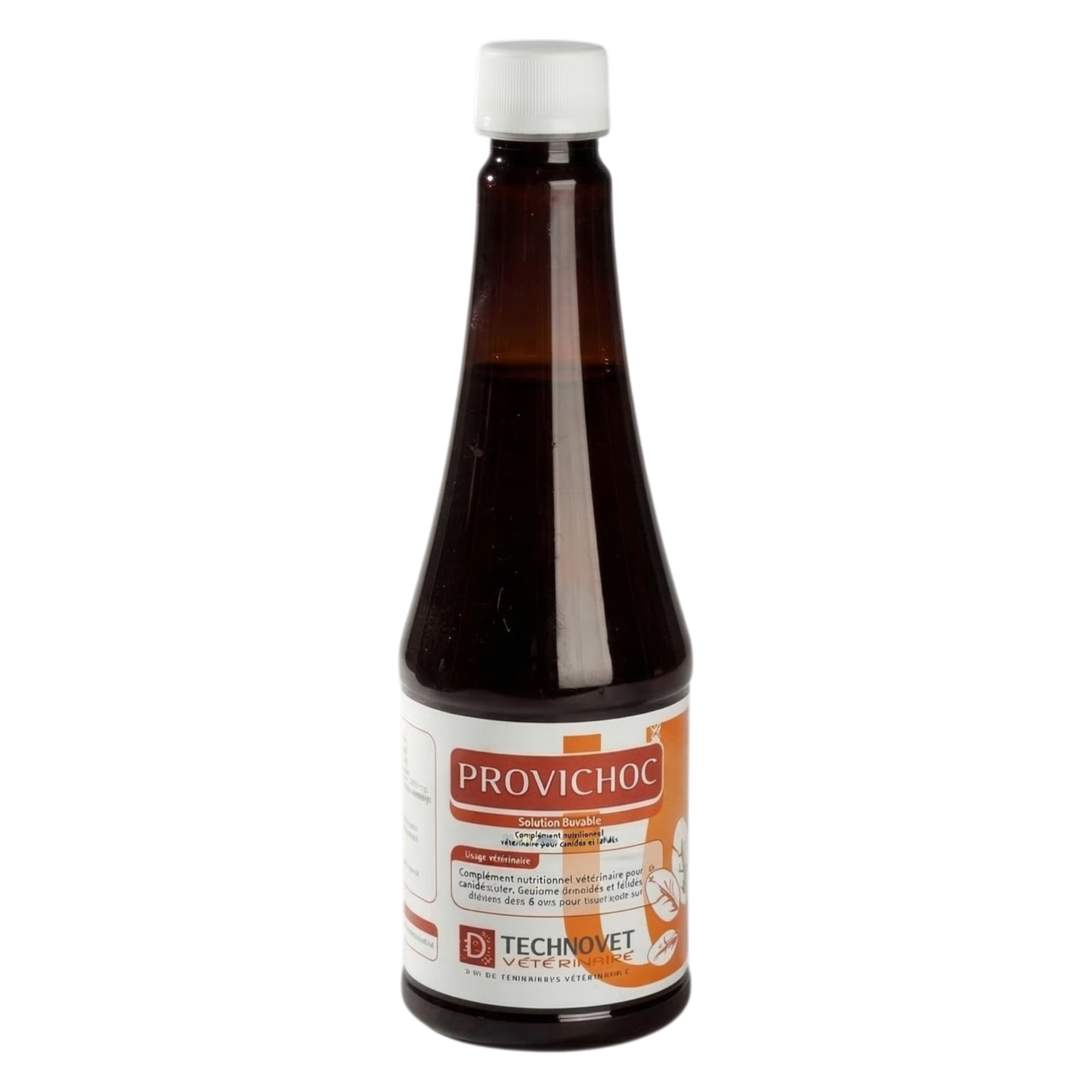 Flacon de 500 ml de PROVICHOC, supplément nutritionnel liquide énergétique et vitaminé pour ruminants.